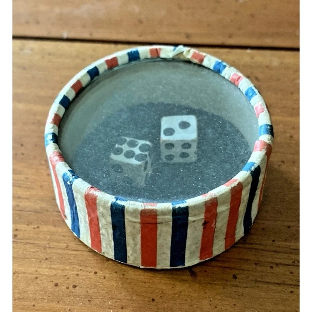 Very Old Vintage Antique Japan Paper Dexterity Dice Box Toy  Americana Primitive